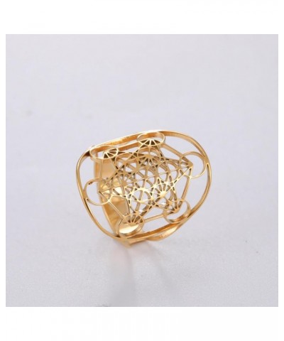 Metatron's Cube Ring Gold Chunky Rings for Women Stainless Steel Open Band Ring Adjustable Skeleton Carving Finger Ring Vinta...