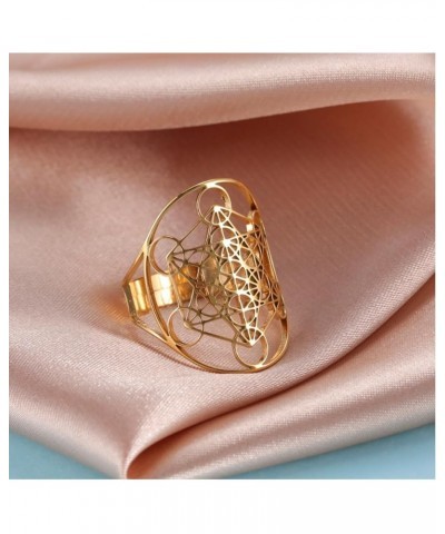 Metatron's Cube Ring Gold Chunky Rings for Women Stainless Steel Open Band Ring Adjustable Skeleton Carving Finger Ring Vinta...