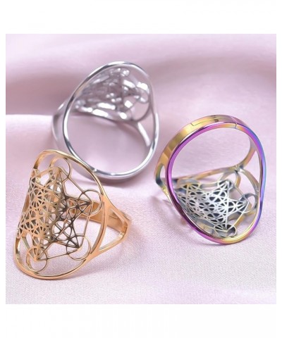 Metatron's Cube Ring Gold Chunky Rings for Women Stainless Steel Open Band Ring Adjustable Skeleton Carving Finger Ring Vinta...