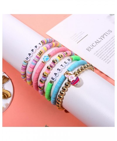 Surfer Heishi Bracelets for Women Stackable Rainbow Vinyl Disc Clay Beaded Stretch Bracelets Elastic Layering Friendship Brac...