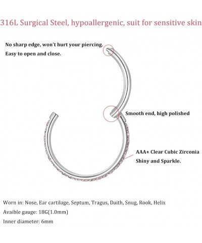 20G 18G 16G 14G Hinged Nose Ring Hoop 316L Surgical Steel, Septum Clicker Cartilage Earrings with CZ, Diameter 6mm to 12mm, S...