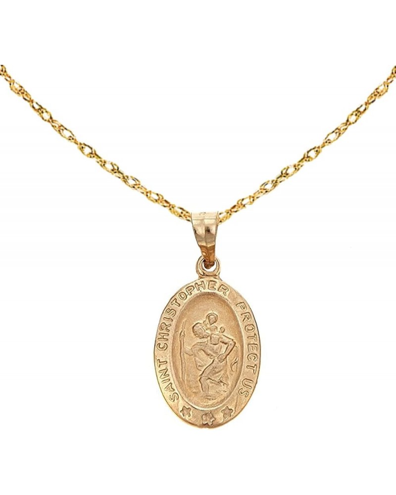 14k Yellow or White Gold Saint St. Christopher Oval Medal Pendant Charm or Chain Necklace 1 - Yellow-Gold (18" Chain) $69.44 ...