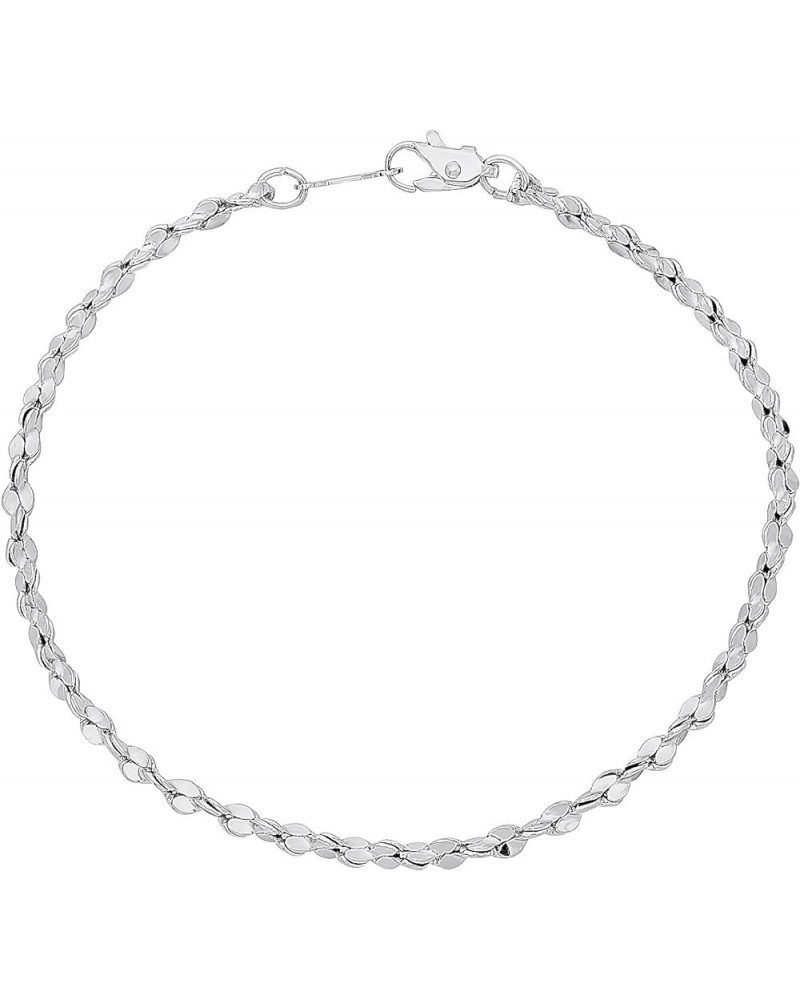 2.7mm Rhodium Plated Twisted Singapore Chain Link Bracelet 9.0 Inches $16.80 Bracelets