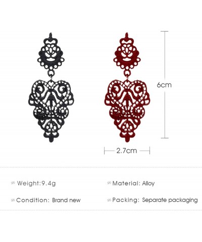 2 pairs Bohemian Filigree Chandelier Hollow Lace Pattern Earrings Lightweight Moroccan Style Floral Geometric Dangling Drop E...