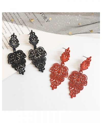 2 pairs Bohemian Filigree Chandelier Hollow Lace Pattern Earrings Lightweight Moroccan Style Floral Geometric Dangling Drop E...