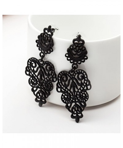 2 pairs Bohemian Filigree Chandelier Hollow Lace Pattern Earrings Lightweight Moroccan Style Floral Geometric Dangling Drop E...