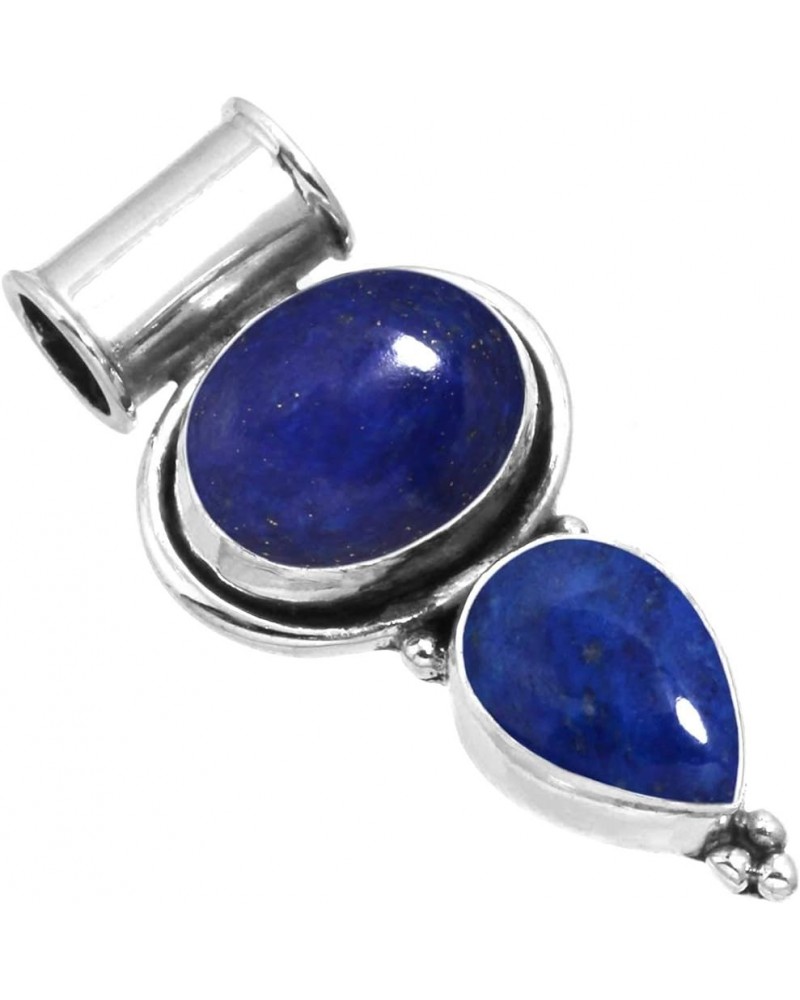 925 Sterling Silver Statement Pendant for Women 2 Gemstone Handmade Jewelry for Gift (99598_P) Lapis $19.94 Pendants