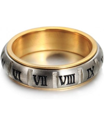 Unisex Stainless Steel Roman Numerals Spin Worry Ring for Anxiety gold silver-6mm $7.69 Rings