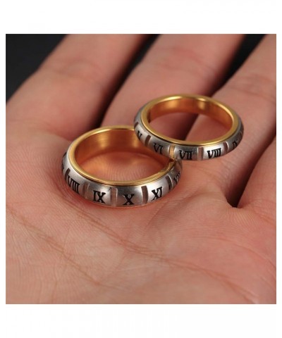 Unisex Stainless Steel Roman Numerals Spin Worry Ring for Anxiety gold silver-6mm $7.69 Rings