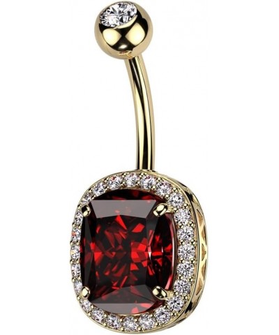 14GA 316L Stainless Steel Oval CZ Crystal with Surrounding CZs Belly Button Ring Gold Tone/Red $9.53 Body Jewelry