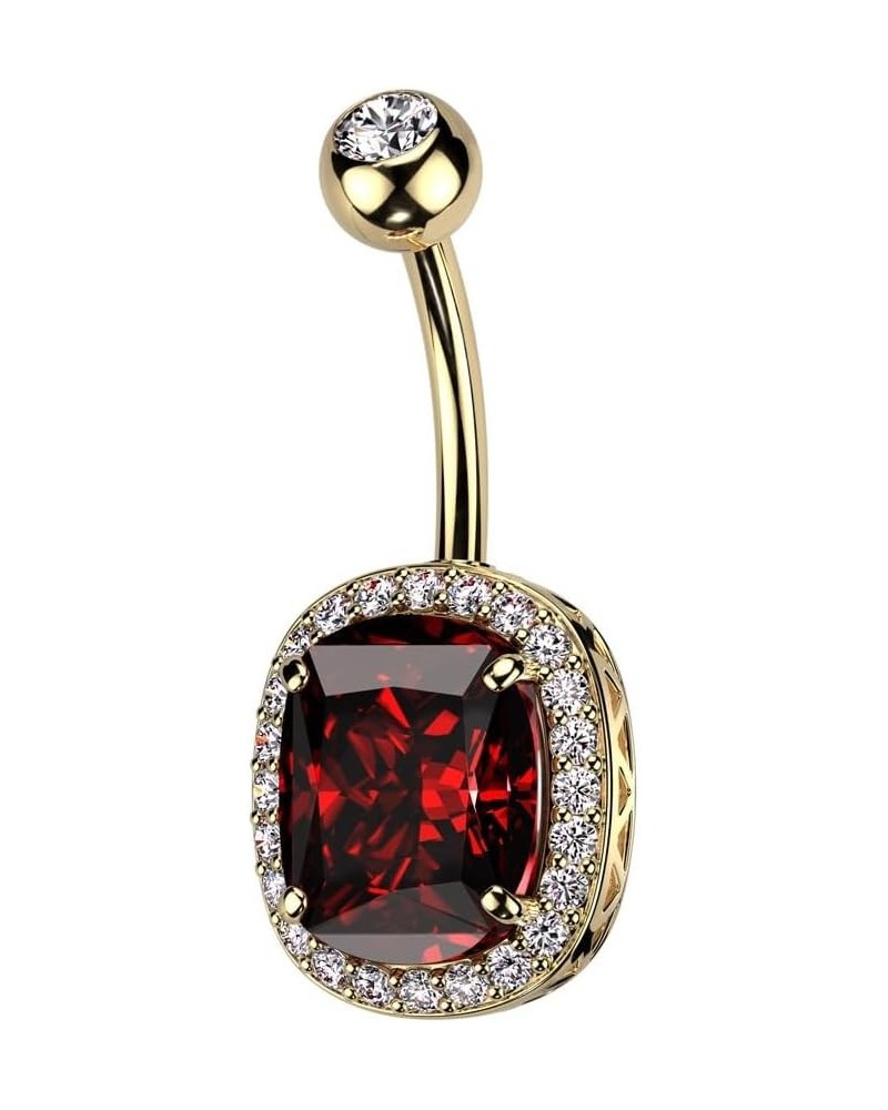 14GA 316L Stainless Steel Oval CZ Crystal with Surrounding CZs Belly Button Ring Gold Tone/Red $9.53 Body Jewelry