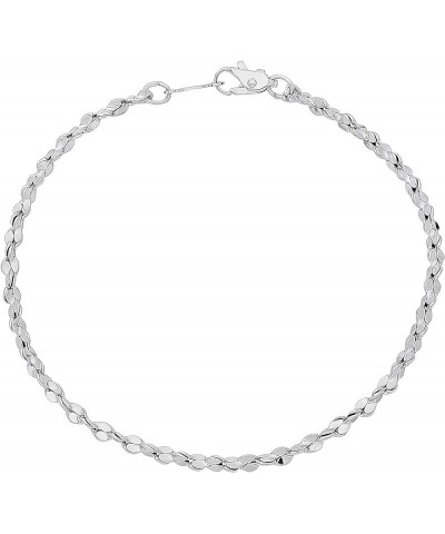 2.7mm Rhodium Plated Twisted Singapore Chain Link Bracelet 9.0 Inches $16.80 Bracelets