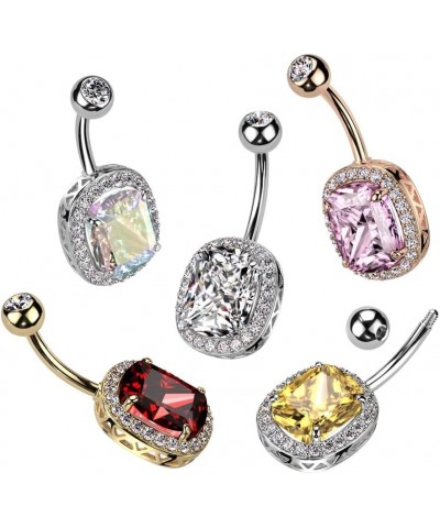 14GA 316L Stainless Steel Oval CZ Crystal with Surrounding CZs Belly Button Ring Gold Tone/Red $9.53 Body Jewelry