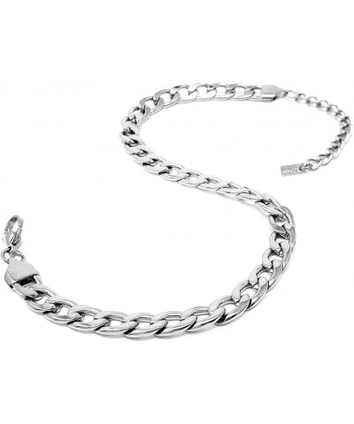 Stainless Steel Chain Anklet for Women Girls Waterproof Jewelry Adjustable Ankle Bracelet Jewelry D: Curb Cuban (Silver 7mm) ...