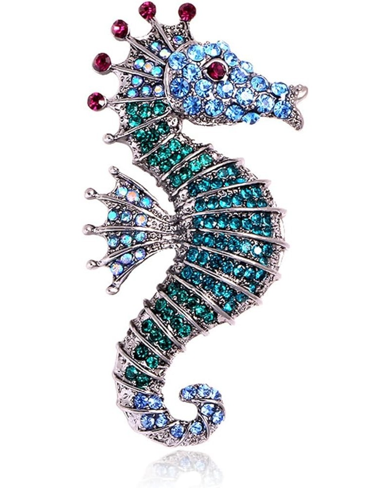 Brooch for Unisex, Seahorse Brooch Pin Colored Rhinestone Shiny Long Lasting Lapel Brooch Clothes Decor Brooch Blue $6.95 Bro...