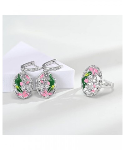 925 Sterling Silver Plated Leaves Flower Earrings Colorful Enamel Jewelry Set CZ Simulated Diamond Drop & Dangle Earrings for...