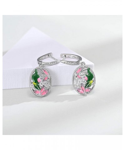 925 Sterling Silver Plated Leaves Flower Earrings Colorful Enamel Jewelry Set CZ Simulated Diamond Drop & Dangle Earrings for...