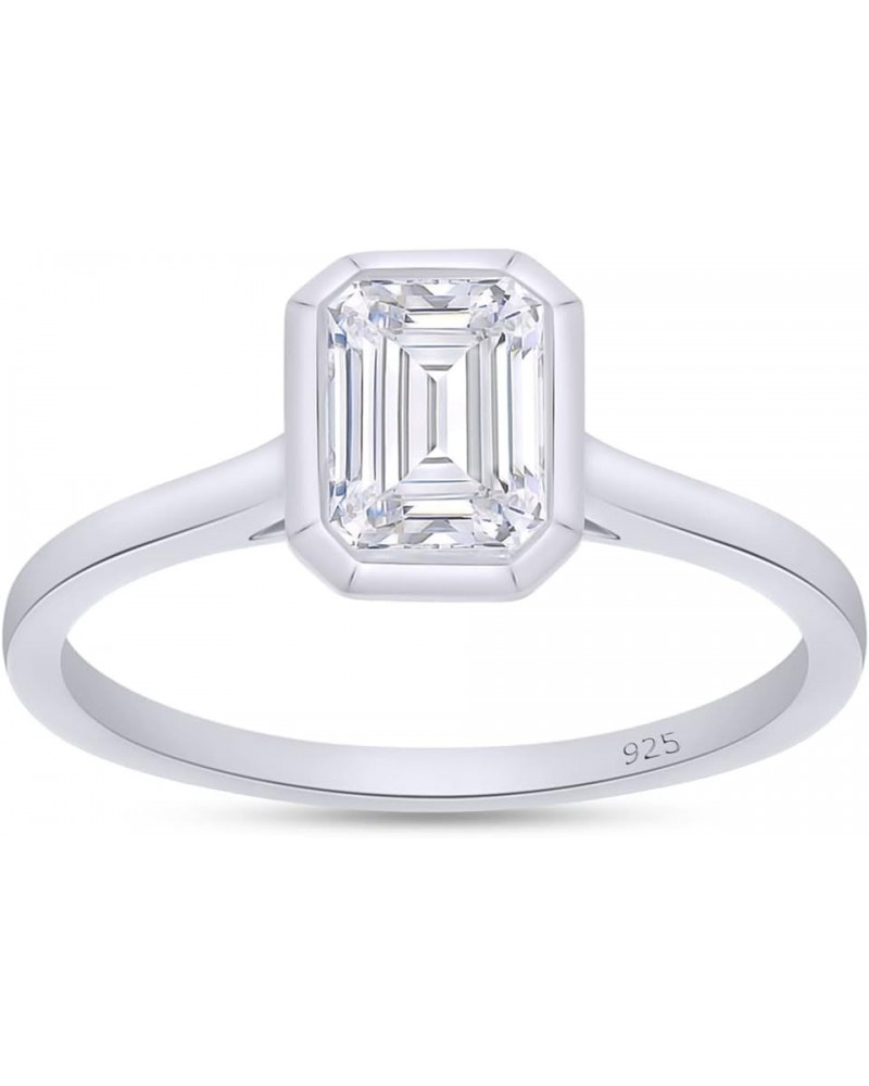 1 Carat 5X7MM Emerald Cut Lab Created Moissanite Diamond Bezel Set Solitaire Engagement Ring for Women in 14k Gold Plated 925...