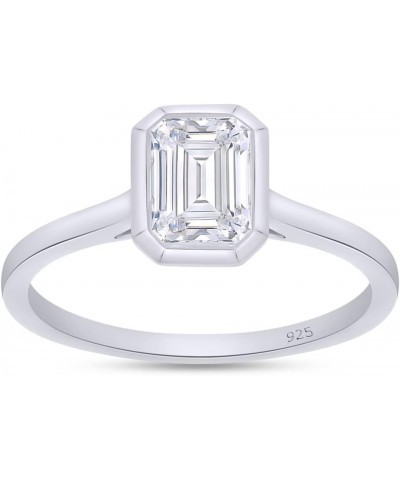 1 Carat 5X7MM Emerald Cut Lab Created Moissanite Diamond Bezel Set Solitaire Engagement Ring for Women in 14k Gold Plated 925...