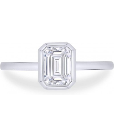 1 Carat 5X7MM Emerald Cut Lab Created Moissanite Diamond Bezel Set Solitaire Engagement Ring for Women in 14k Gold Plated 925...