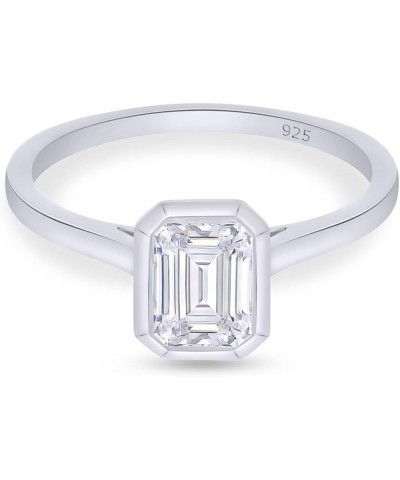 1 Carat 5X7MM Emerald Cut Lab Created Moissanite Diamond Bezel Set Solitaire Engagement Ring for Women in 14k Gold Plated 925...