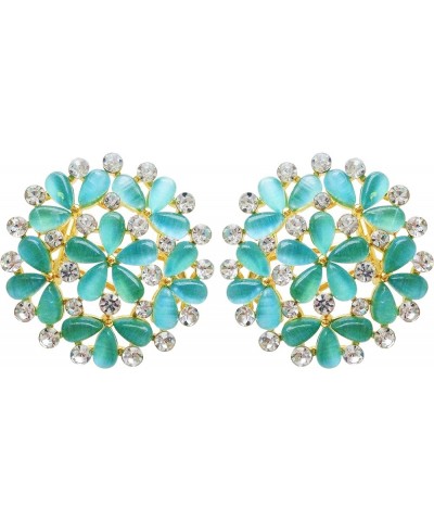 18k Gold Plated Multicolor Created-Opal White Crystal Flower Omega Back Stud Earrings Blue $10.02 Earrings