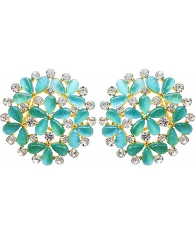 18k Gold Plated Multicolor Created-Opal White Crystal Flower Omega Back Stud Earrings Blue $10.02 Earrings