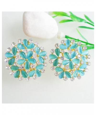 18k Gold Plated Multicolor Created-Opal White Crystal Flower Omega Back Stud Earrings Blue $10.02 Earrings