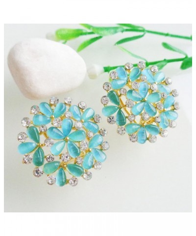 18k Gold Plated Multicolor Created-Opal White Crystal Flower Omega Back Stud Earrings Blue $10.02 Earrings