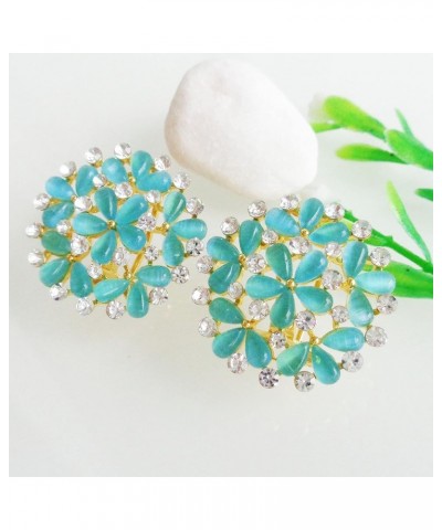 18k Gold Plated Multicolor Created-Opal White Crystal Flower Omega Back Stud Earrings Blue $10.02 Earrings