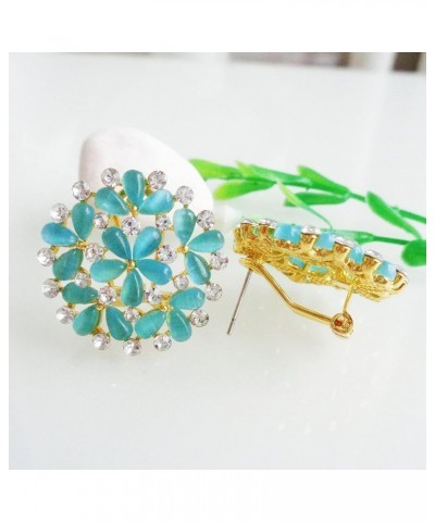 18k Gold Plated Multicolor Created-Opal White Crystal Flower Omega Back Stud Earrings Blue $10.02 Earrings