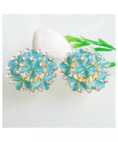 18k Gold Plated Multicolor Created-Opal White Crystal Flower Omega Back Stud Earrings Blue $10.02 Earrings