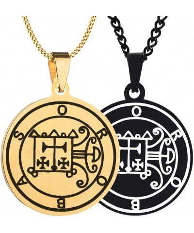 2PCS Laser Engraved Demon Orobas Goetic Seal Lesser Key of King Solomon Stainless Steel Pendant Necklace Chain Black+Gold $6....