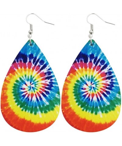 Bohemian Rainbow Tie Dye Leather Drop Earrings Colorful Boho Bandhnu Printed Leather Droplets Earrings for Women Girls Best G...