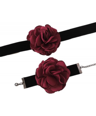 Vintage Black Suede Choker with Large Flower Elegant Floral Collar Necklace and Bracelet Set 2pcs Prom Party Romantic Rose Ac...