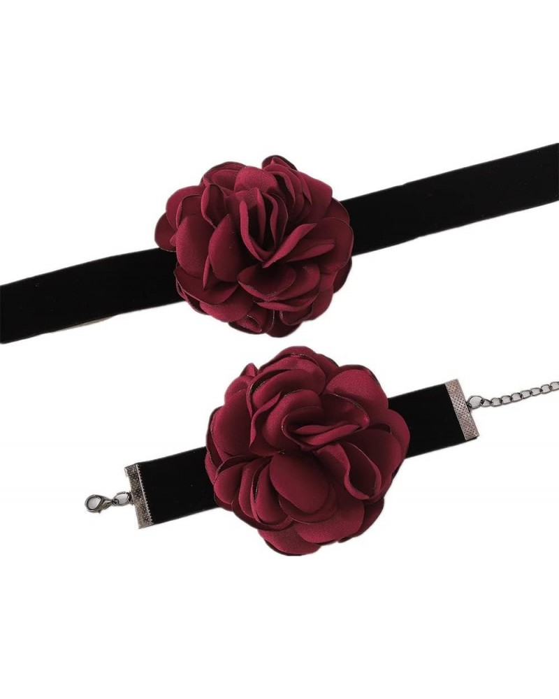 Vintage Black Suede Choker with Large Flower Elegant Floral Collar Necklace and Bracelet Set 2pcs Prom Party Romantic Rose Ac...