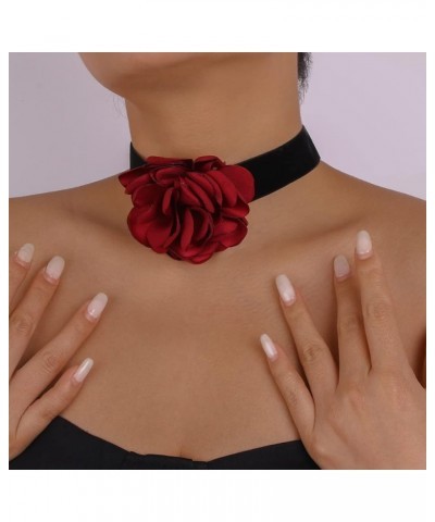 Vintage Black Suede Choker with Large Flower Elegant Floral Collar Necklace and Bracelet Set 2pcs Prom Party Romantic Rose Ac...