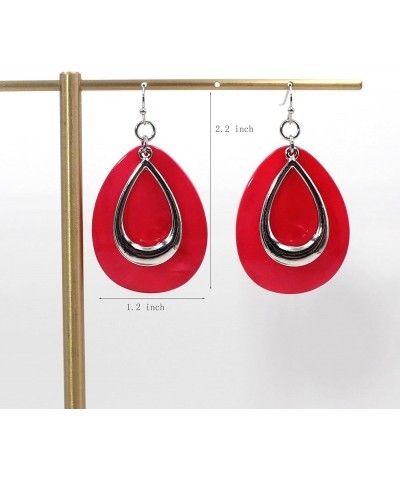 Natural Shell Tear Drop Earrings Trendy Fashion Dangling Earring for Women Hot Pink $9.89 Earrings