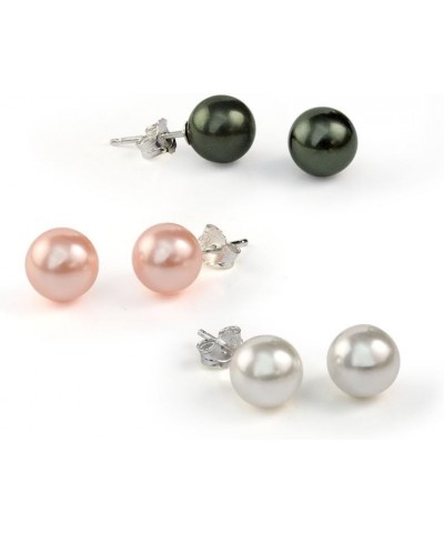 Fashion Bridal Simple Simulated Classic Black Grey White Pink Pearl Stud Ball Earrings For Women Teen .925 Sterling Silver 8,...