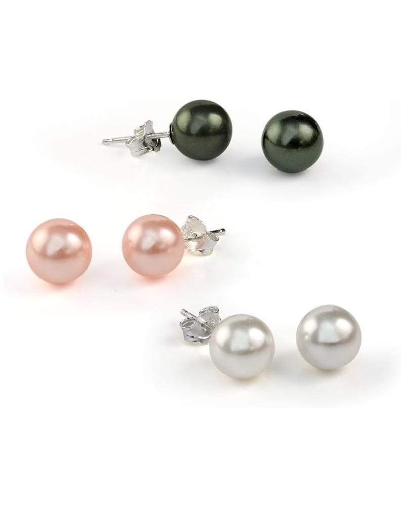 Fashion Bridal Simple Simulated Classic Black Grey White Pink Pearl Stud Ball Earrings For Women Teen .925 Sterling Silver 8,...