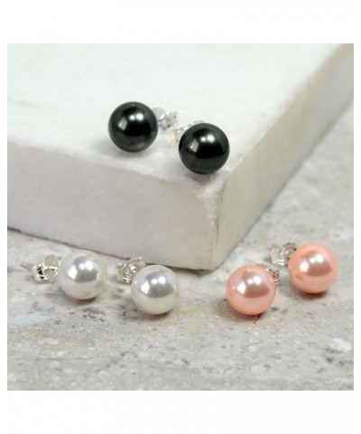 Fashion Bridal Simple Simulated Classic Black Grey White Pink Pearl Stud Ball Earrings For Women Teen .925 Sterling Silver 8,...