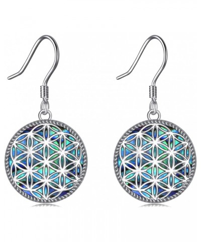 Flower of Life Earrings 925 Sterling Silver Flower of Life Dangle Drop Earrings Abalone Shell Flower of Life Jewelry for Wome...