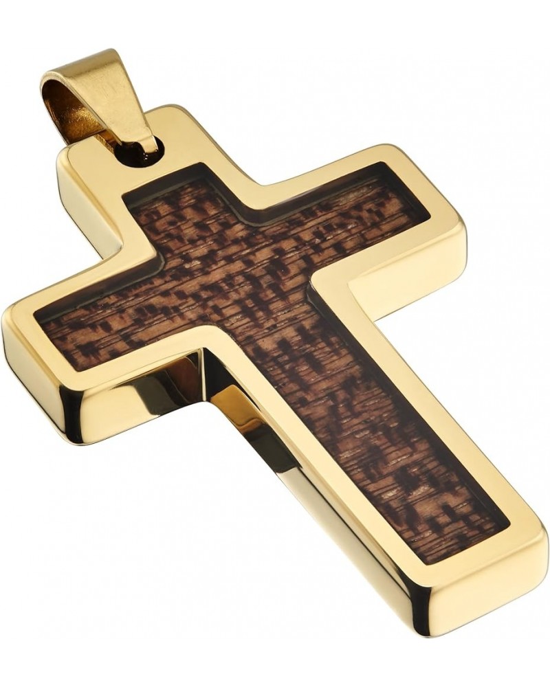 Personalized Tungsten Cross Gold Plated, Black Plated or Polished with Inlay of Opal, Hawaiian Koa Wood or Black Carbon Fiber...