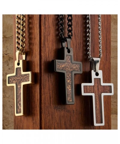 Personalized Tungsten Cross Gold Plated, Black Plated or Polished with Inlay of Opal, Hawaiian Koa Wood or Black Carbon Fiber...