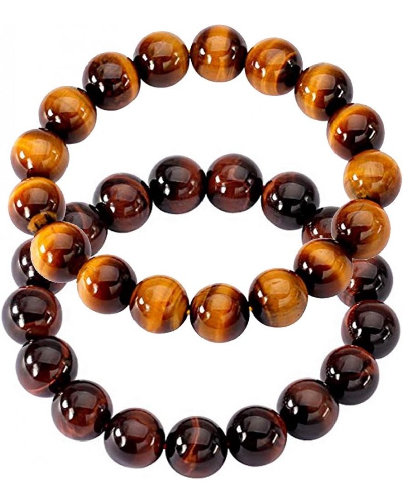 Original Natural Tigereye Gemstone Smooth Round Beads Stretch Bracelet Unisex(multiple pieces) yellow/red 12mm $16.34 Bracelets