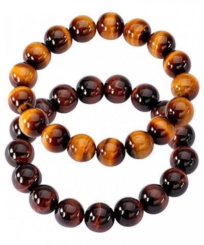 Original Natural Tigereye Gemstone Smooth Round Beads Stretch Bracelet Unisex(multiple pieces) yellow/red 12mm $16.34 Bracelets