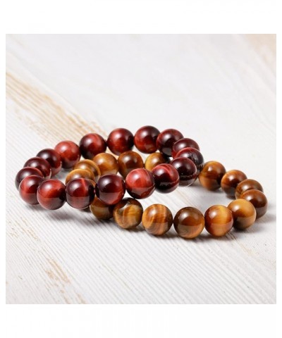 Original Natural Tigereye Gemstone Smooth Round Beads Stretch Bracelet Unisex(multiple pieces) yellow/red 12mm $16.34 Bracelets