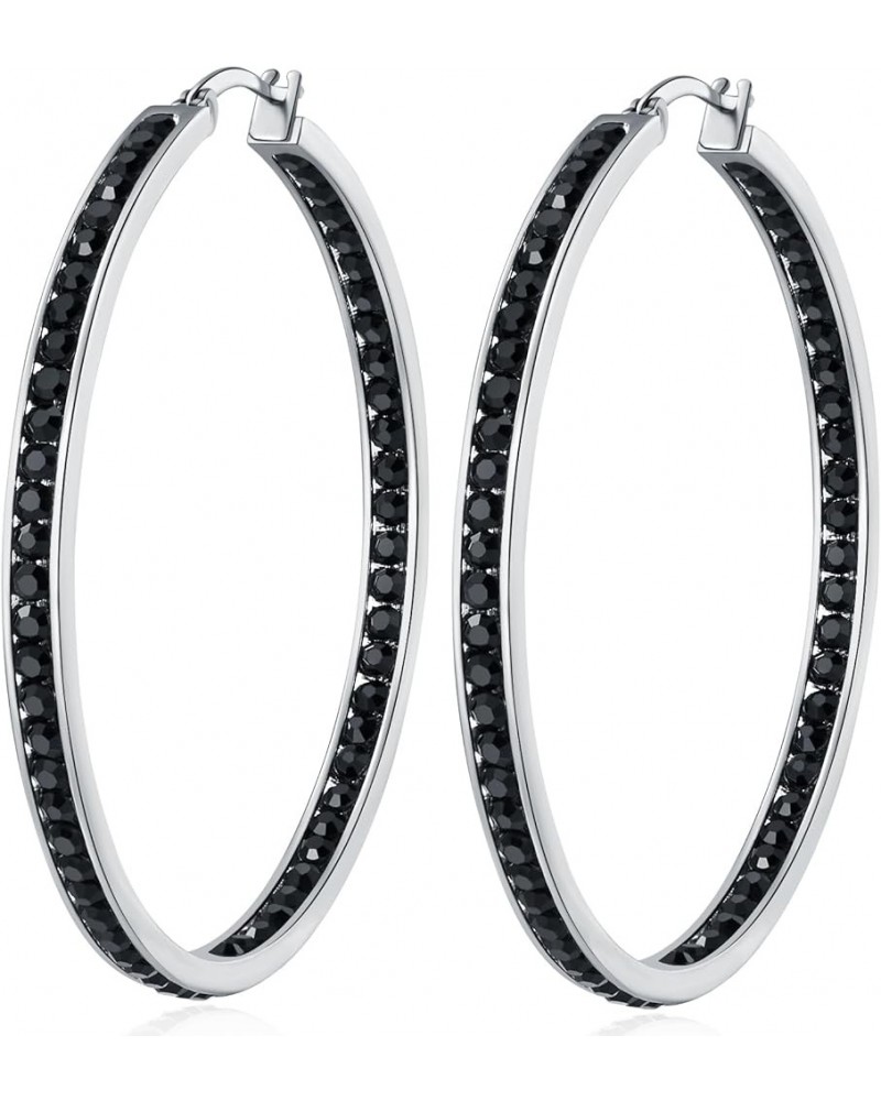 2 Inch Large Hoop Earrings for Women Girls Stainless Steel Hypoallergenic Big Hoop Earrings Cubic Zircon Hoops Rhinestone Ins...