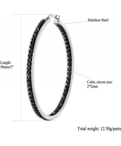 2 Inch Large Hoop Earrings for Women Girls Stainless Steel Hypoallergenic Big Hoop Earrings Cubic Zircon Hoops Rhinestone Ins...