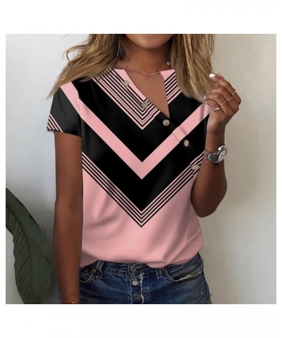 Short Sleeve Shirts for Women Trendy V Neck T Shirt Button Down Oversized Shirt Top Loose Printed Casual Pullover 3-pink $4.4...